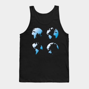 World Map, blue globes. Planet Earth. Tank Top